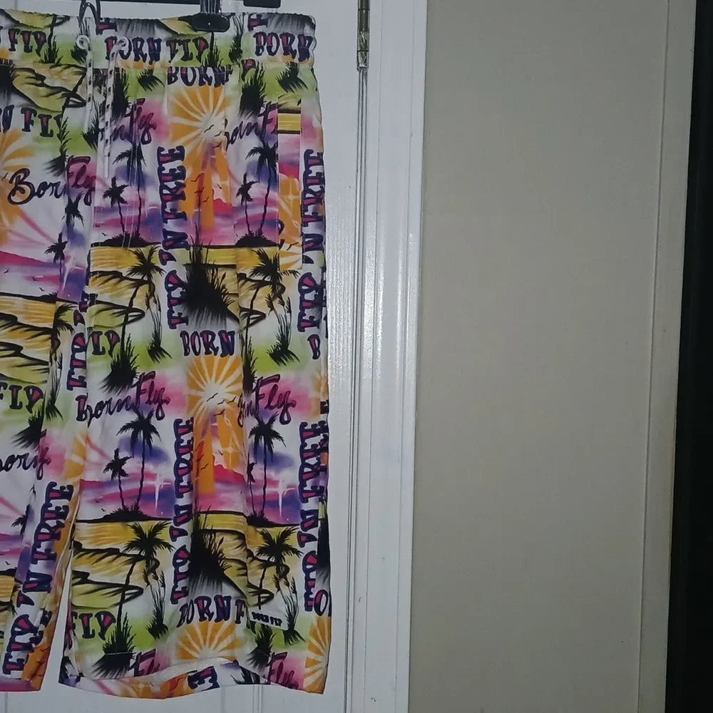 Born Fly  Fly N free print tropical beach swim trunks Sz 2XL NWT